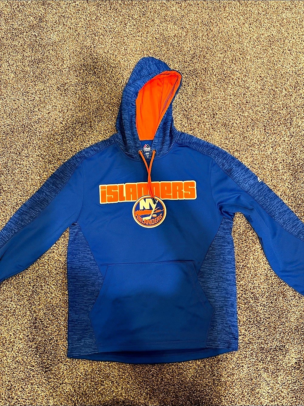 Majestic New York Islanders Therma Base Hooded Sweatshirt Blue & Orange Medium